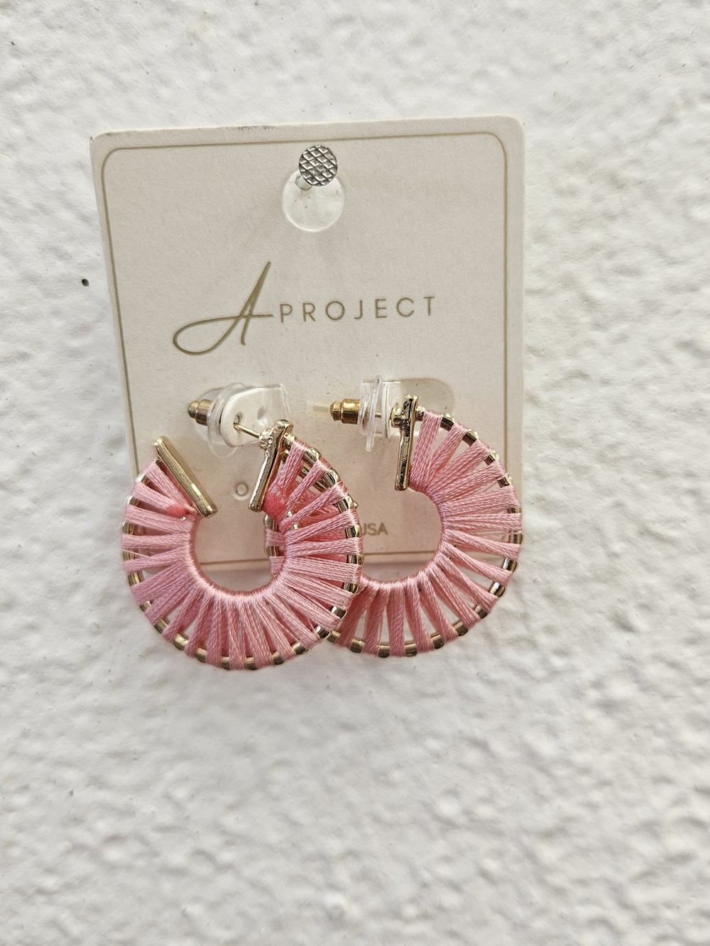 Pink Thread-Wrapped Hoop Earrings